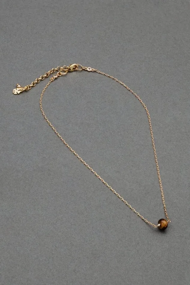 Women Lucky Brand Jewelry Delicate Tigers Eye Pendant Gold