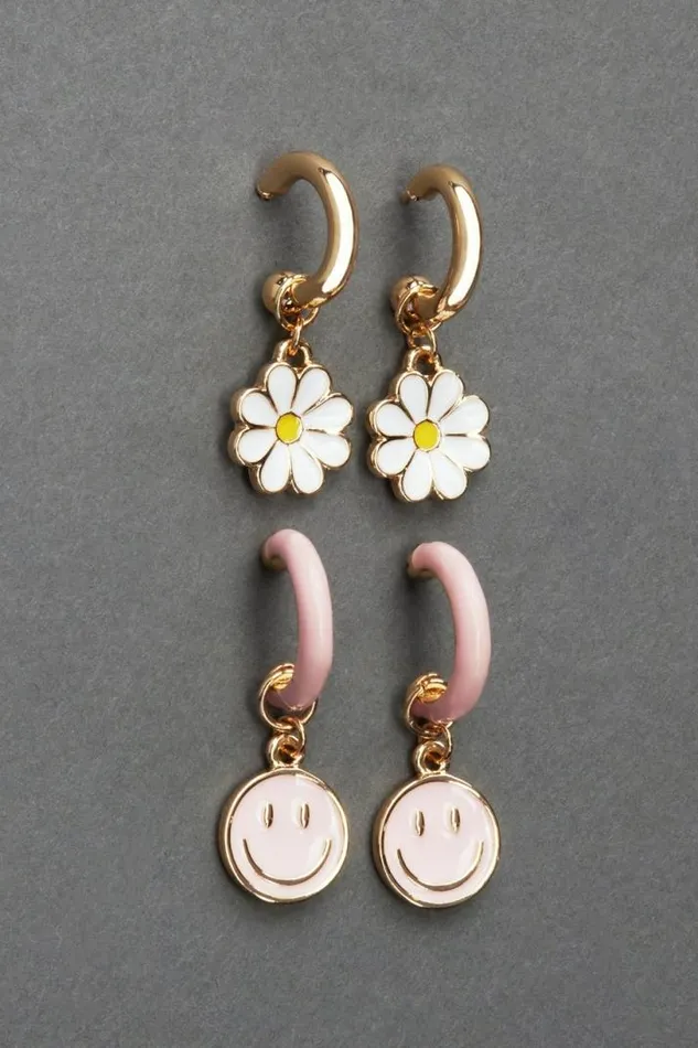 Women Lucky Brand Jewelry Enamel Hoop Charm Set Gold