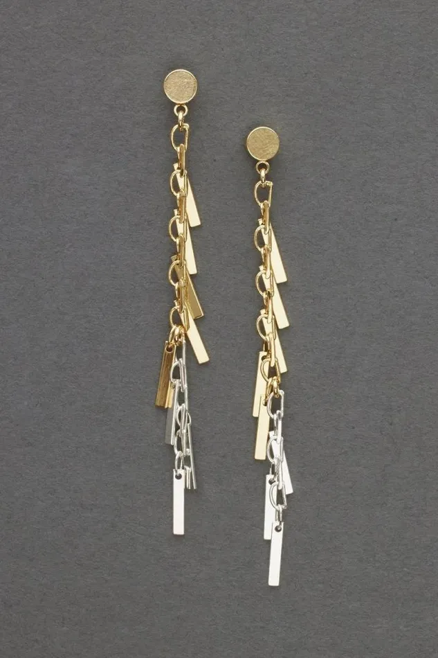 Women Lucky Brand Jewelry Linear Metal Fringe Stud Earring Two Tone