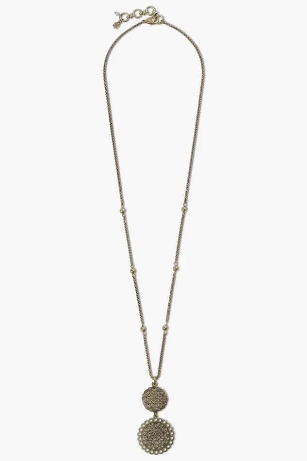 Women Lucky Brand Jewelry Openwork Double Pendant Necklace Gold