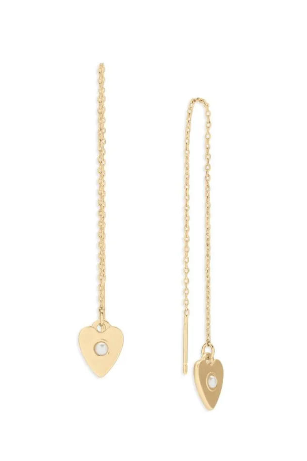 Women Lucky Brand Jewelry Pearl Heart Threader Earring Gold
