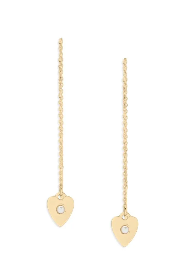 Women Lucky Brand Jewelry Pearl Heart Threader Earring Gold