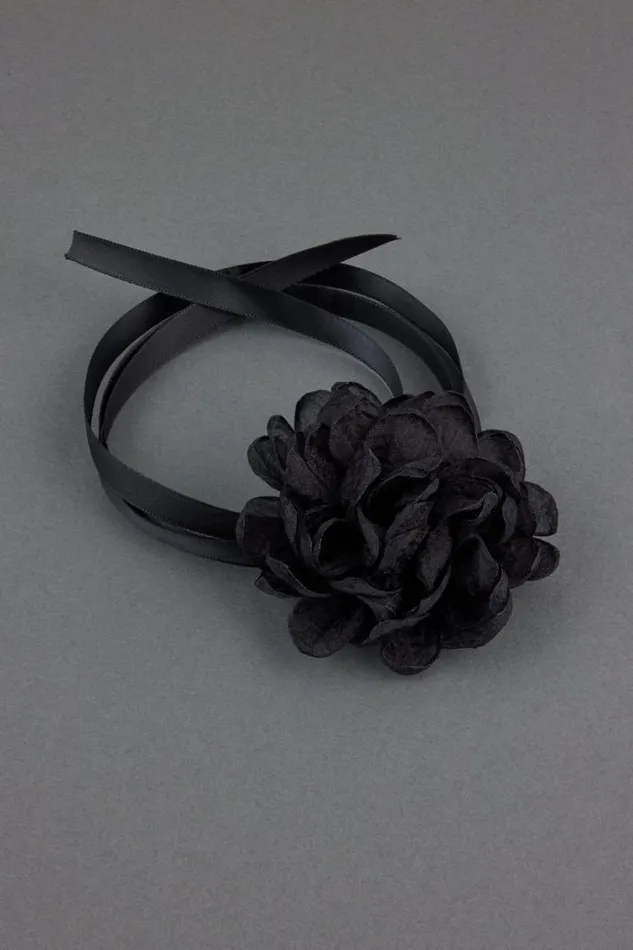 Women Lucky Brand Jewelry Ribbon Rose Choker Black