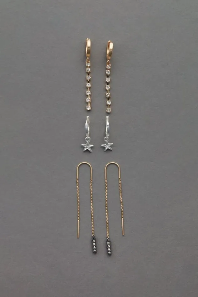 Women Lucky Brand Jewelry Sparkle Star Hoop Set Two Tone