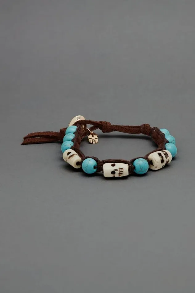 Women Lucky Brand Jewelry Turquoise And Carved Skull Wrap Bracelet Gold