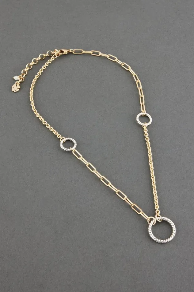 Women Lucky Brand Jewelry Two Tone Rope Loops And Chain Collar Necklace Two Tone