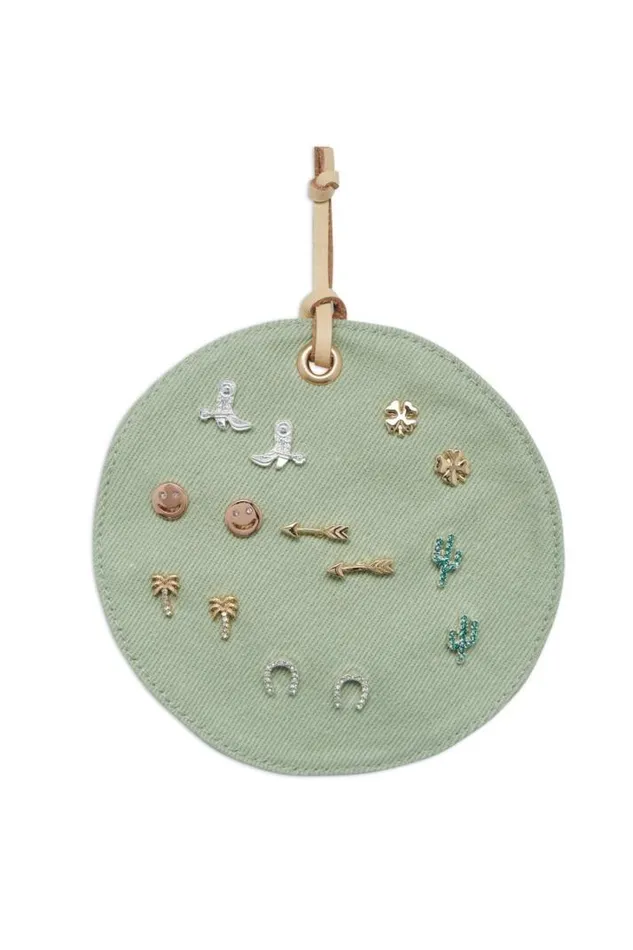 Women Lucky Brand Jewelry Washed Denim Western Stud Set Two Tone