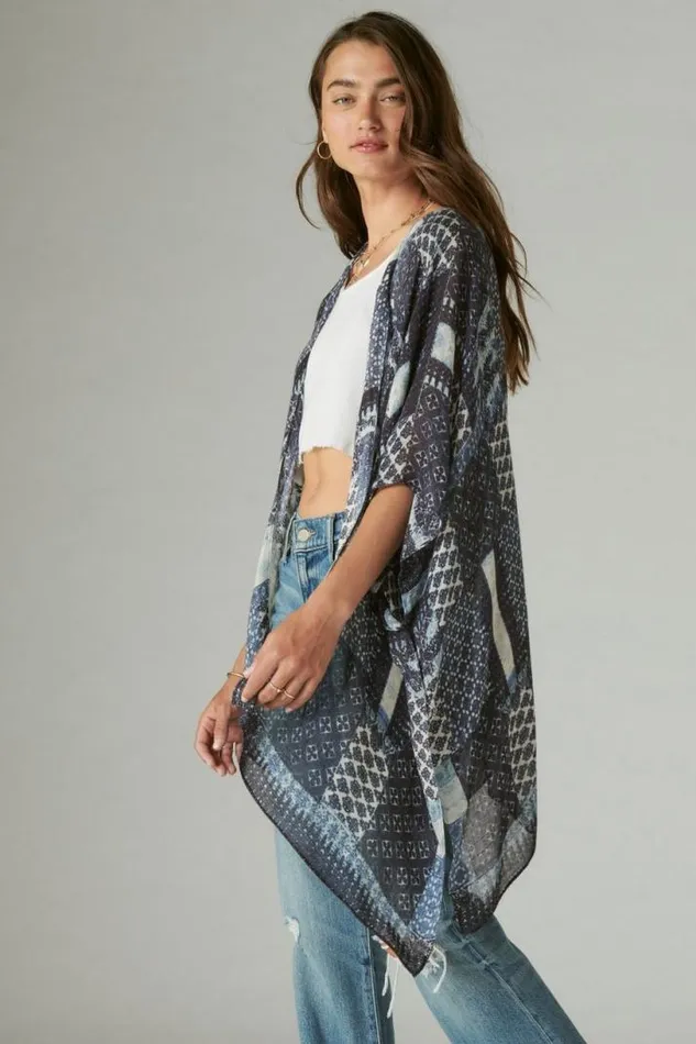 Women Lucky Brand Kimonos Patchwork Lightweight Kimono Indigo Multi