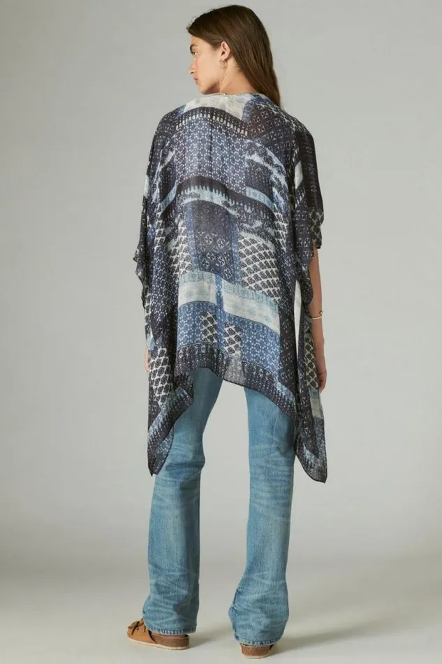 Women Lucky Brand Kimonos Patchwork Lightweight Kimono Indigo Multi