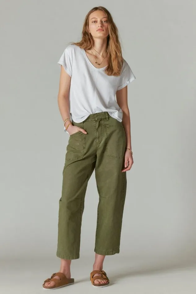 Women Lucky Brand Pants Utility Wide Leg Pant Four Leaf Clover