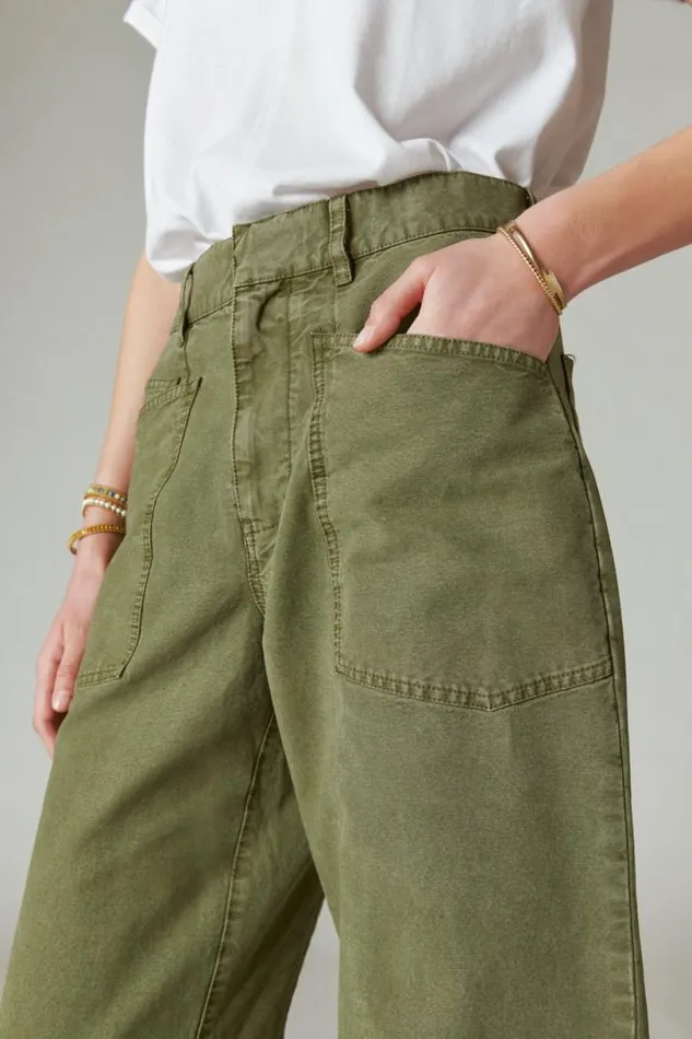 Women Lucky Brand Pants Utility Wide Leg Pant Four Leaf Clover