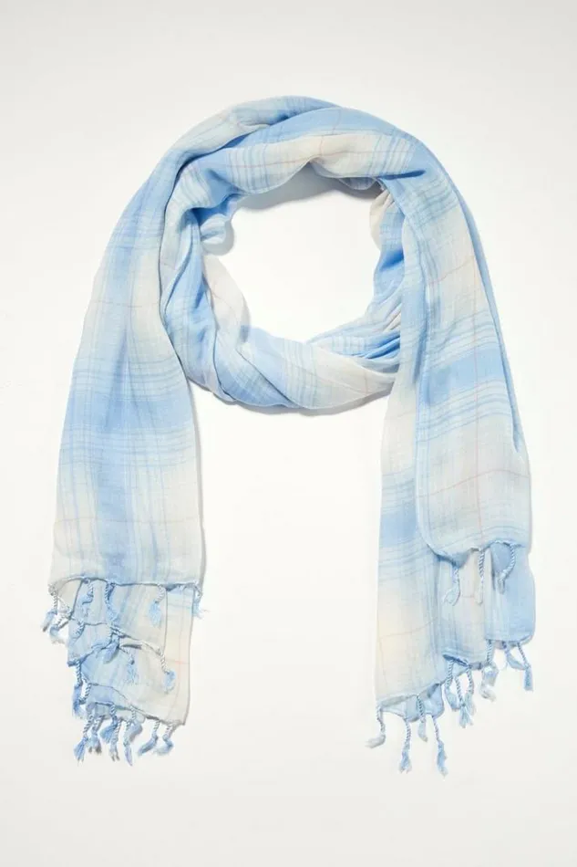 Women Lucky Brand Scarves and Bandanas Plaid Scarf Light Blue