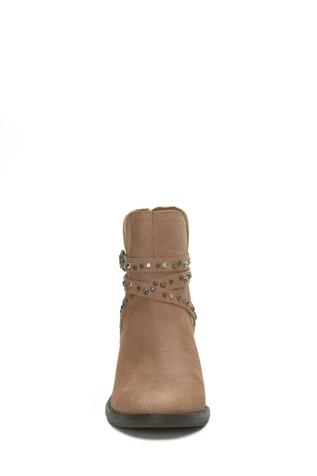 Women Lucky Brand Shoes Callam Studded Strap Bootie Medium Dark Beige