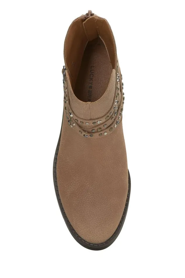 Women Lucky Brand Shoes Callam Studded Strap Bootie Medium Dark Beige