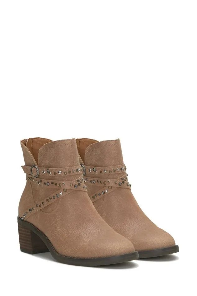 Women Lucky Brand Shoes Callam Studded Strap Bootie Medium Dark Beige