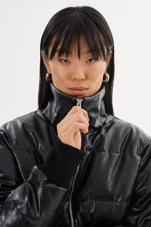 Women LUMINA Cropped Faux Leather Puffer Jacket Black LAMARQUE Puffers Women LUMINA Cropped Faux Leather Puffer Jacket Black LAMARQUE Puffers