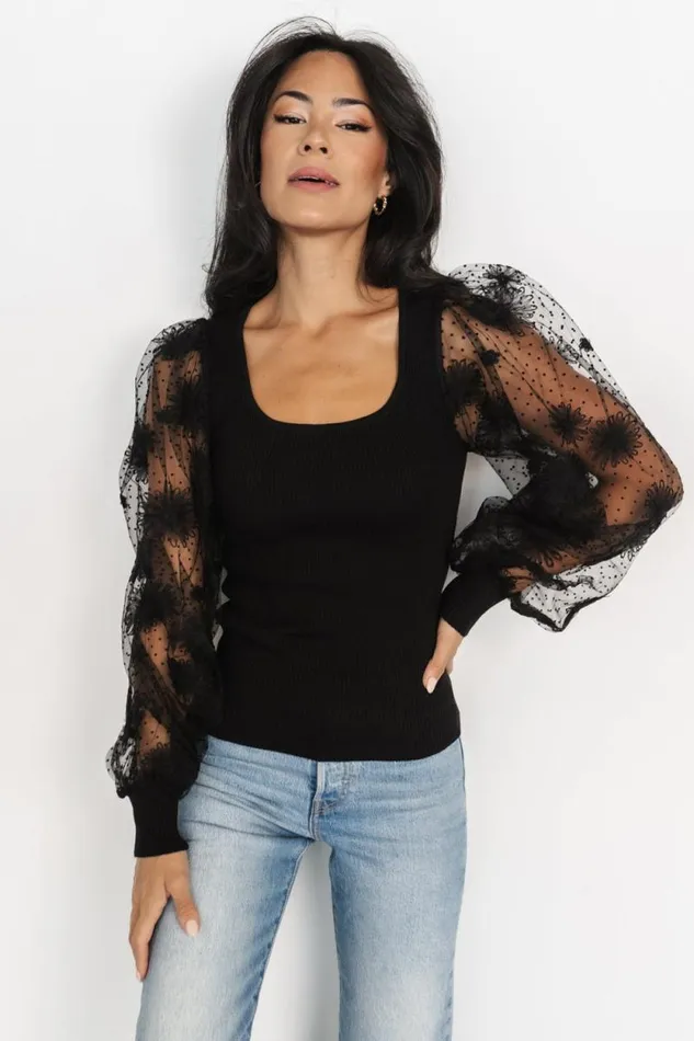 Women Marci Embossed Sleeve Top Black Baltic Born Blouses and Shirts