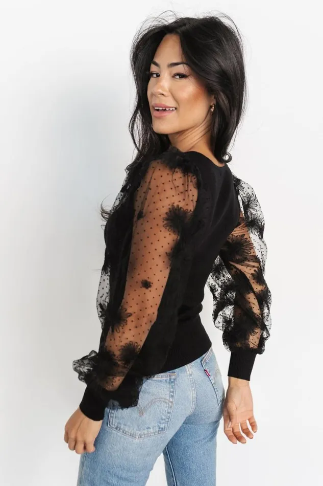 Women Marci Embossed Sleeve Top Black Baltic Born Blouses and Shirts