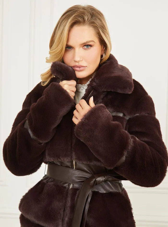 Women Marciano GUESS Marciano Brown Rosetta Faux Fur Coat