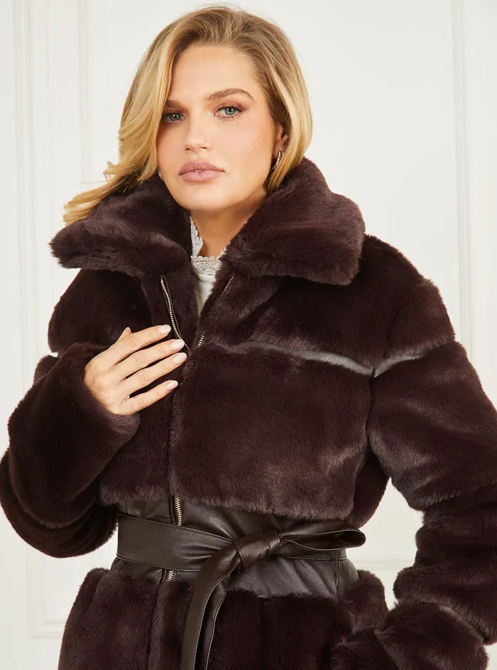 Women Marciano GUESS Marciano Brown Rosetta Faux Fur Coat