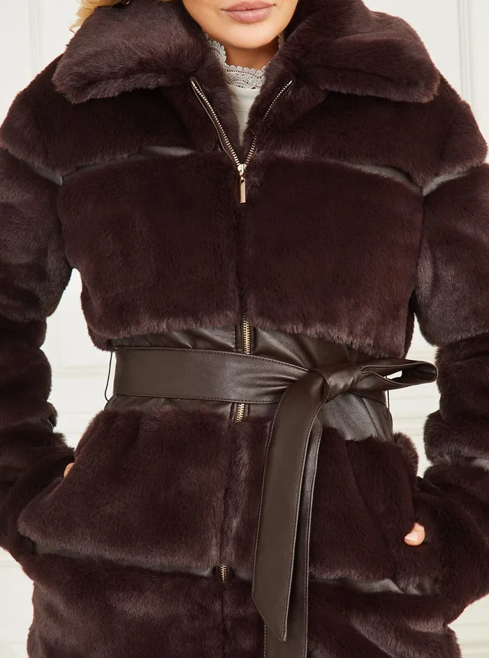Women Marciano GUESS Marciano Brown Rosetta Faux Fur Coat