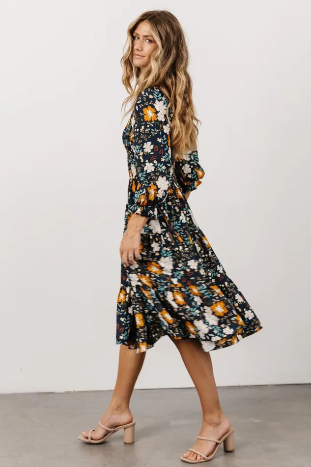 Women Marta Smocked Midi Dress Dark Blue Vintage Floral Baltic Born Midi Dresses Women Marta Smocked Midi Dress Dark Blue Vintage Floral Baltic Born Midi Dresses