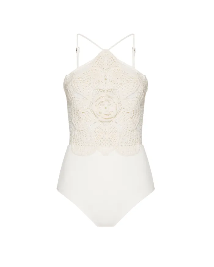 Women Matching Sets PatBO Embroidered Crochet Bodysuit Ivory