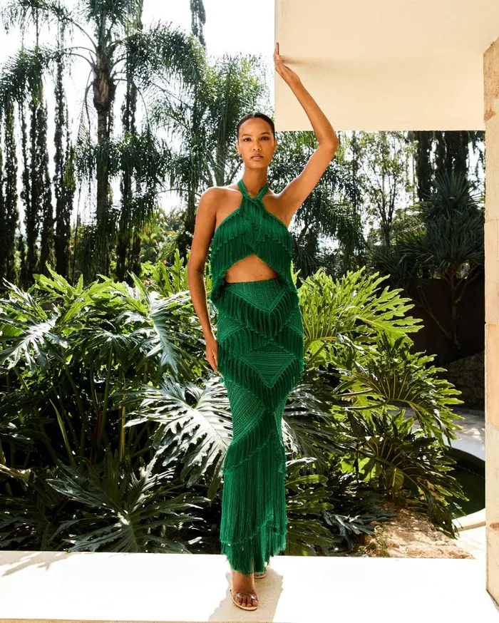 Women Matching Sets PatBO Fringe Halterneck Top FINAL SALE Jade