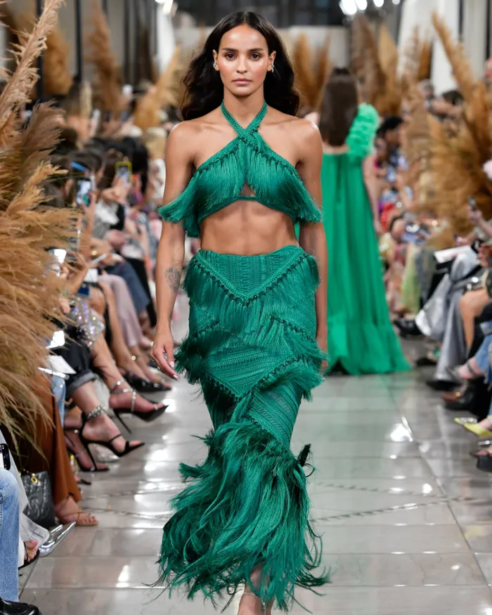 Women Matching Sets PatBO Fringe Halterneck Top FINAL SALE Jade