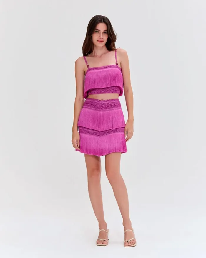 Women Matching Sets PatBO Fringe Mini Skirt Cerise