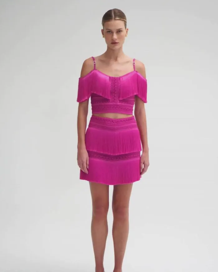 Women Matching Sets PatBO Fringe Mini Skirt Cerise