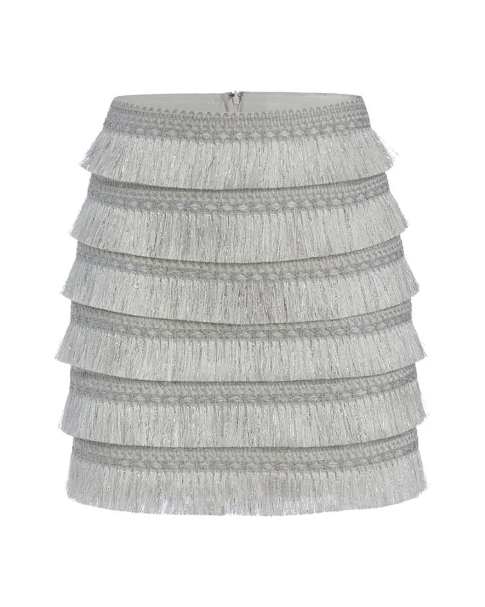 Women Matching Sets PatBO Metallic Fringe Mini Skirt Silver