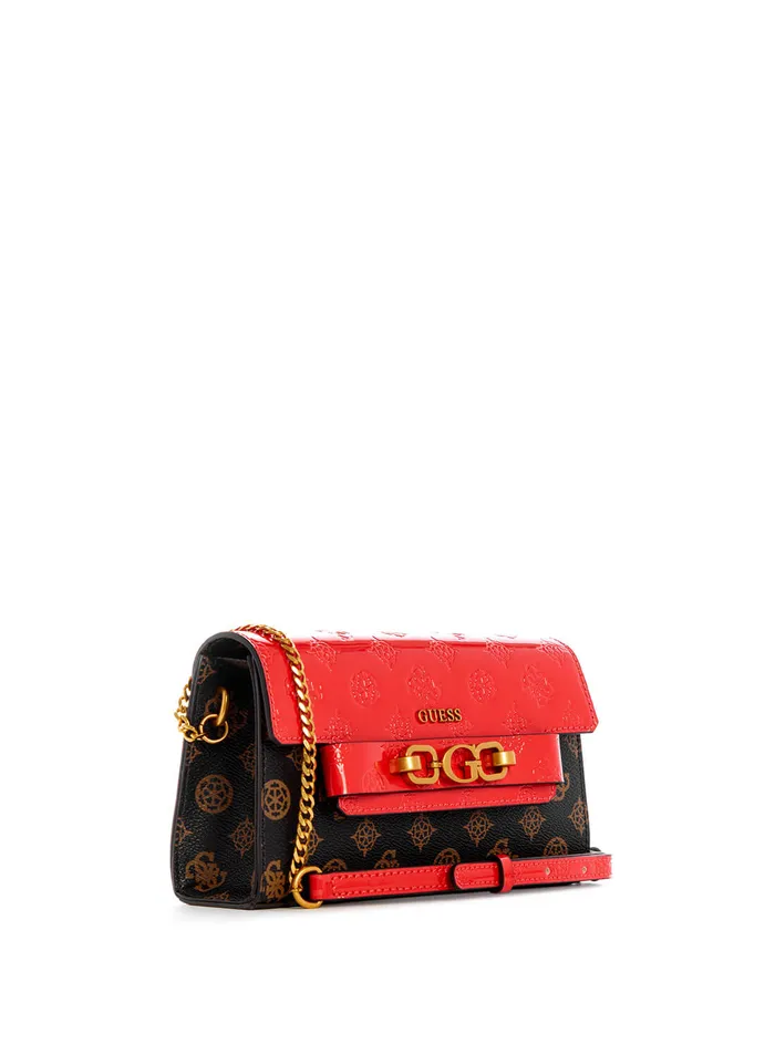 Women Mini Bags GUESS Red Brown Zira Mini Crossbody Bag