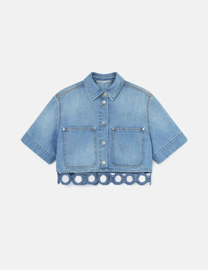 Women Mirror Crochet Boxy Shirt Light Blue Vintage Denim Stella McCartney Shirts And Tops