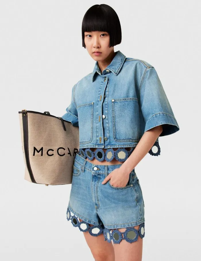 Women Mirror Crochet Boxy Shirt Light Blue Vintage Denim Stella McCartney Shirts And Tops