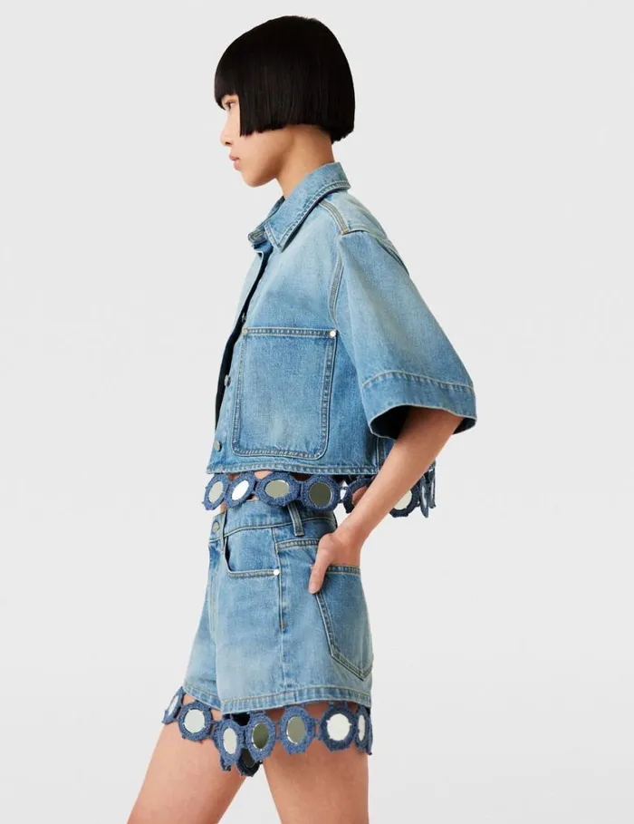 Women Mirror Crochet Boxy Shirt Light Blue Vintage Denim Stella McCartney Shirts And Tops