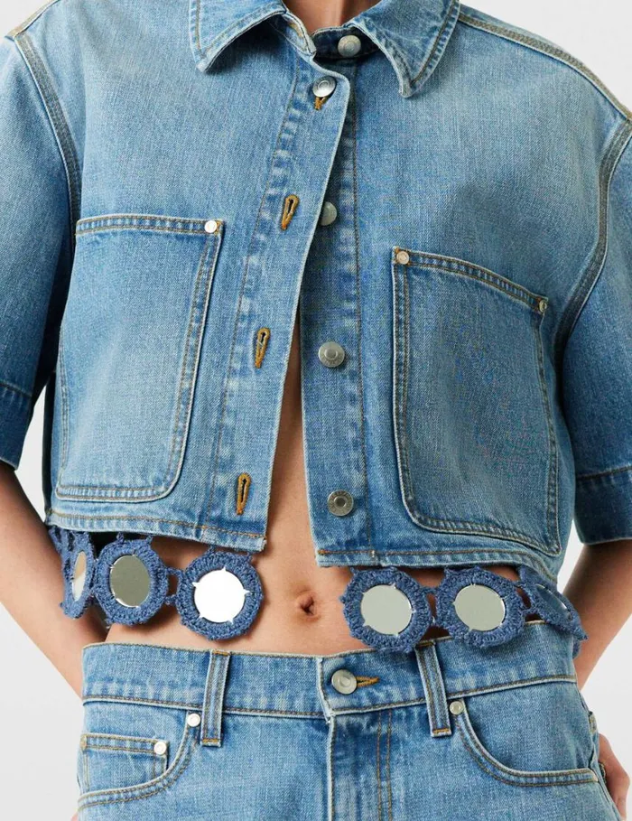 Women Mirror Crochet Boxy Shirt Light Blue Vintage Denim Stella McCartney Shirts And Tops