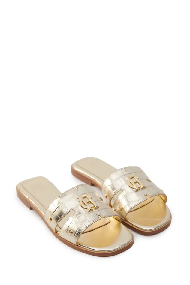 Women Monogram Slides Gold Croc Holland Cooper Sandals and Slides