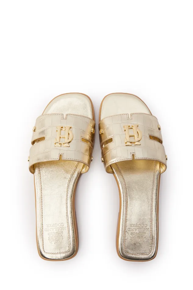 Women Monogram Slides Gold Croc Holland Cooper Sandals and Slides