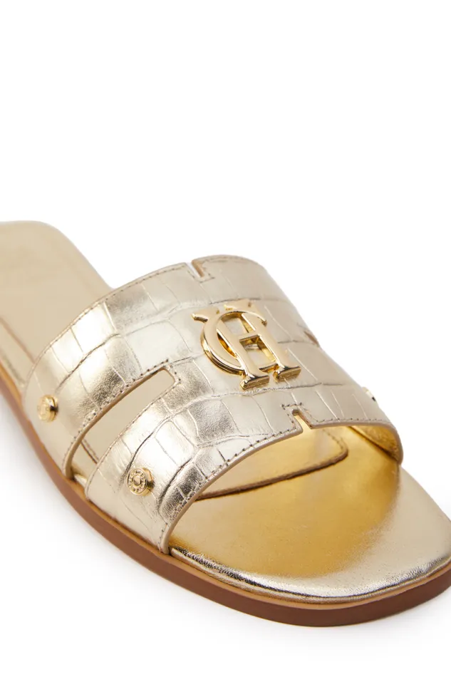 Women Monogram Slides Gold Croc Holland Cooper Sandals and Slides