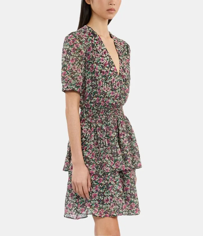 Women Multicolor Floral Smocked Short Sleeve Short Dress THE KOOPLES Dresses and Jumpsuits