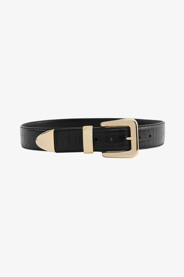 Women NAIROBI Leather Belt Croc Blackgold LAMARQUE Belts