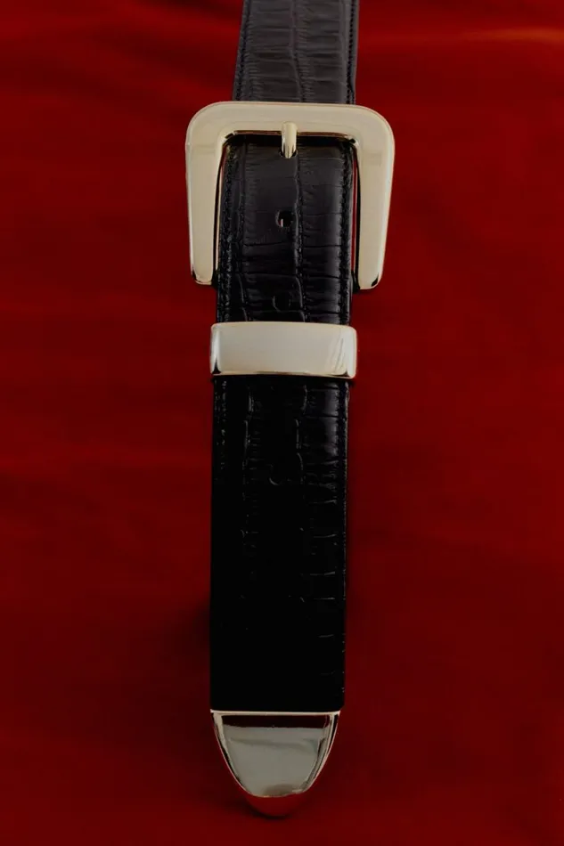 Women NAIROBI Leather Belt Croc Blackgold LAMARQUE Belts Women NAIROBI Leather Belt Croc Blackgold LAMARQUE Belts