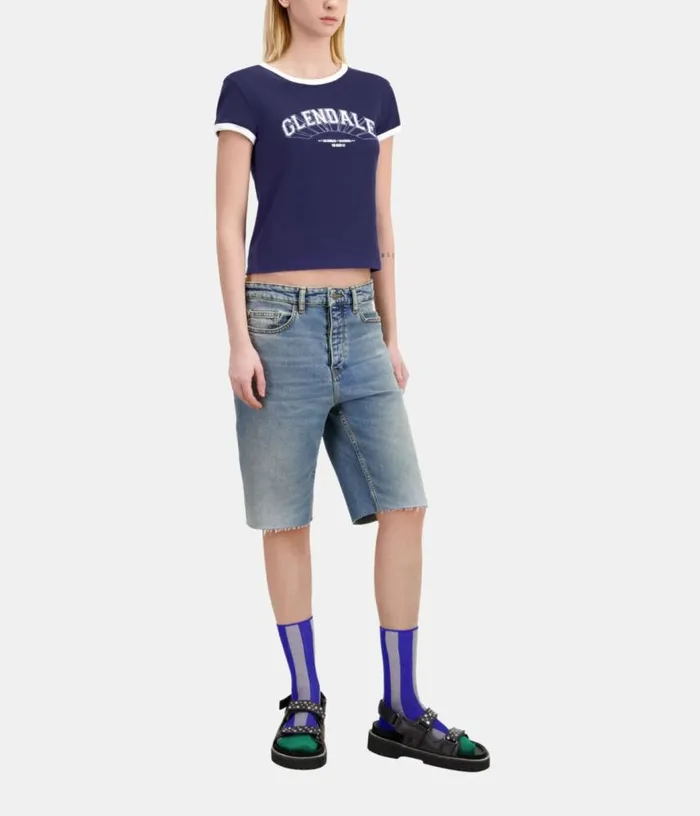 Women Navy Blue Tshirt With Glendale Serigraphy THE KOOPLES Tshirts