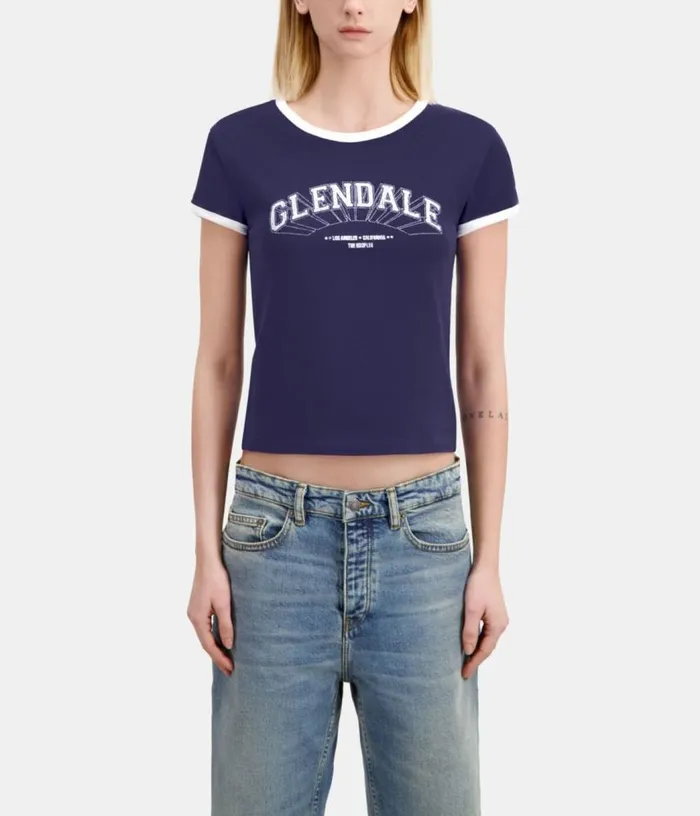 Women Navy Blue Tshirt With Glendale Serigraphy THE KOOPLES Tshirts