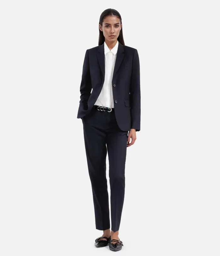 Women Navy Blue Wool Suit Jacket Cinched Cut THE KOOPLES Blazers and Suits