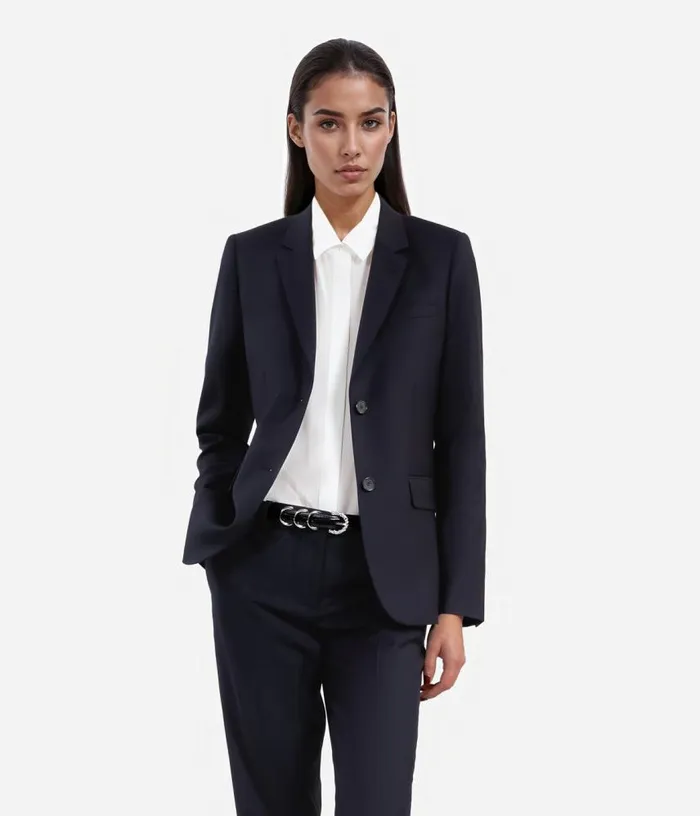 Women Navy Blue Wool Suit Jacket Cinched Cut THE KOOPLES Blazers and Suits