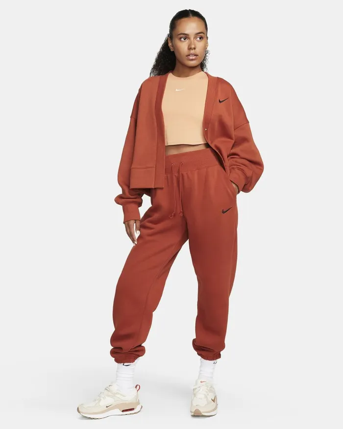 Women Nike Trousers Sportswear Phoenix Fleece Rugged Orangeblack