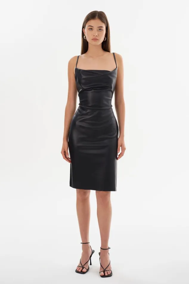 Women NITZA Faux Leather Dress Black LAMARQUE Dresses
