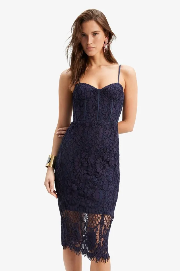 Women Occasion Dresses Bardot Florence Midi Lace Dress In Navy Navy